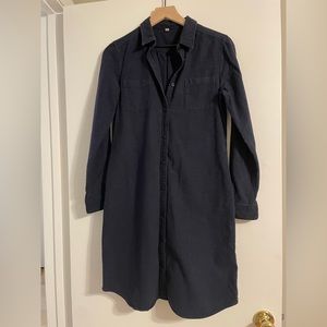 Muji 100% Cotton Navy Blue Long Sleeve Shirt Dress with Pockets - Size Small